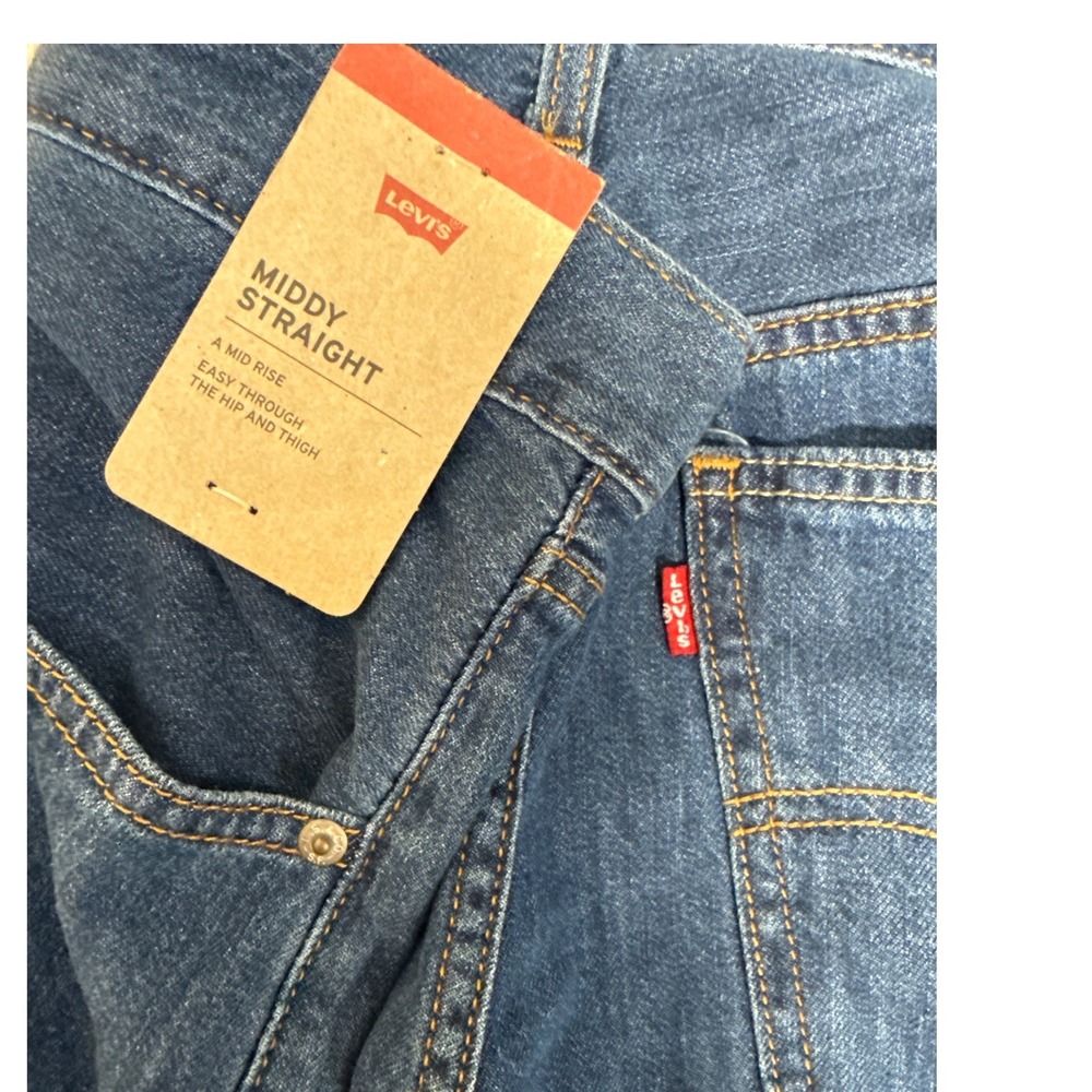 Levis Middy jeans women's 33x30 straight Blue Mid Rise Denim pant BIG E logo NWT